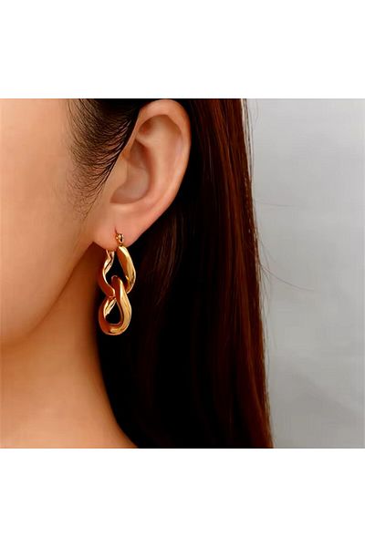 YASİN TOPÇU Steel Gold Gold Color Chain Detailed Earrings