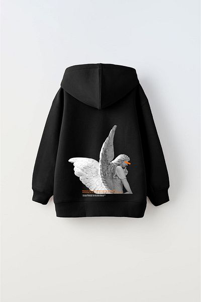 The Champ Clothing Черно унисекс детско суичър с качулка със скулптурен принт - поларен суичър с качулка