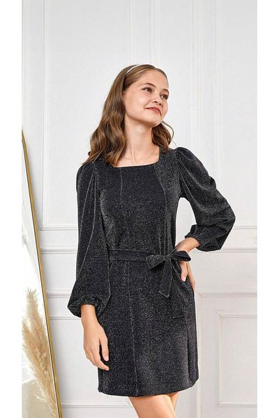 Trend Baby Kids Rochie cu mânecă lanternă cu sclipici pentru fete 8-14 ani