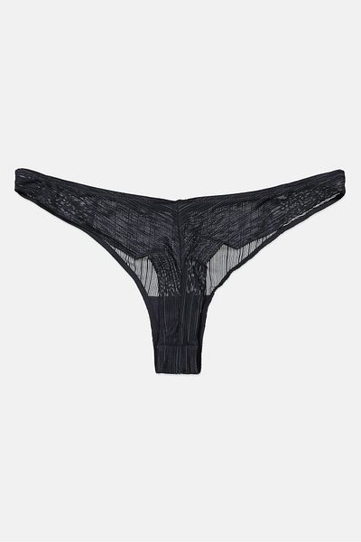 Etam Women Textured Tanga Panty, Dark Grey