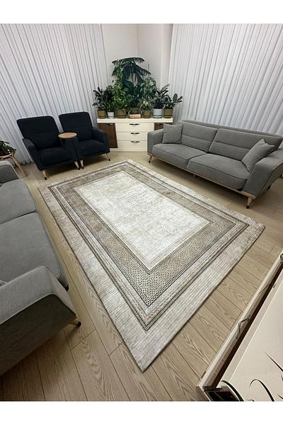ALLGELSİN 6m2 Meter Square Washable Carpet Cover - 200x300cm, Elastic Bottom, Modern Striped