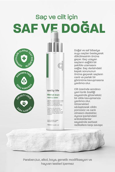 Quality Life Pure Rosemary Water Hair Skin Tonic 100% Natural Vegan Fast Lengthening and Anti-Shedding Effect