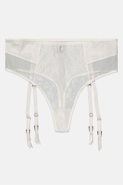 Etam Women Textured Suspender Brief, White
