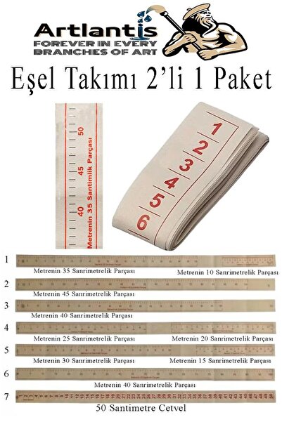 Artlantis Eşel Takımı 2 li 1 Paket Eşel Cetveli 7 Parça Kağıttan Cetvel Dikişi Cetveli Ölçekli Mezura Moda Tas