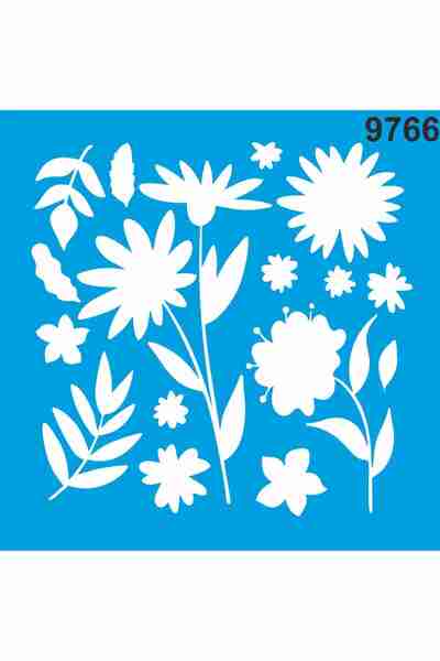StencilSepeti 30X30 Flowers and Leaves Stencil Painting Template