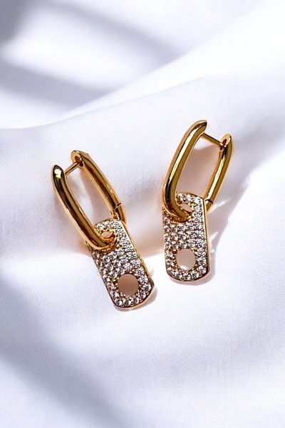PETEK AKSESUAR 2cm Wide Stylish Hoop Earrings with Stone Detail