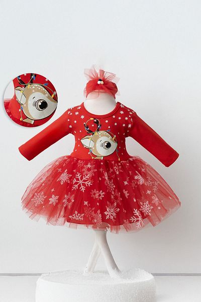 Trend Baby Kids Red Baby Girl Dress - New Year's Design with Headband