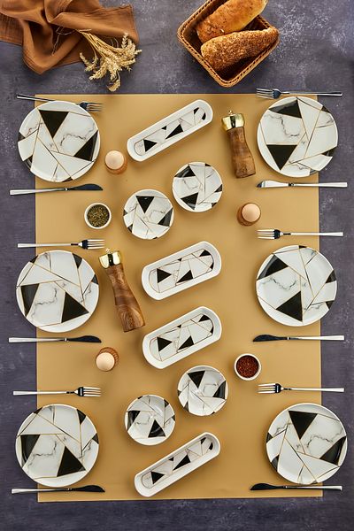 Babion Luxury Ceramic Mosaic Marble 14 Piece Large Breakfast Set for 6 People