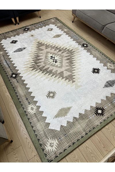 ALLGELSİN 6m2 Meter Square Washable Carpet Cover - 200x300cm, Elastic Bottom, Modern Striped