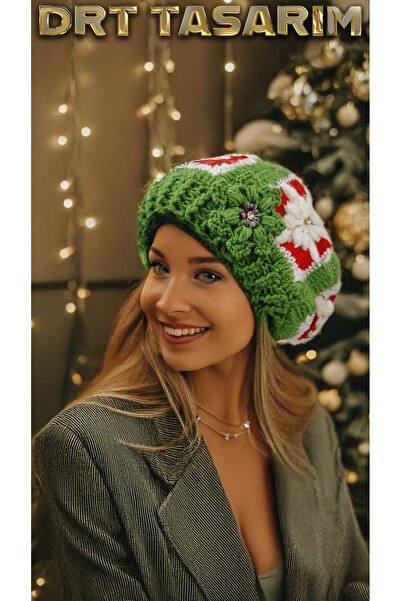 drt tasarım مفهوم رأس السنة الجديدة على شكل قبعة رسام فضفاضة باللون الأخضر وا...