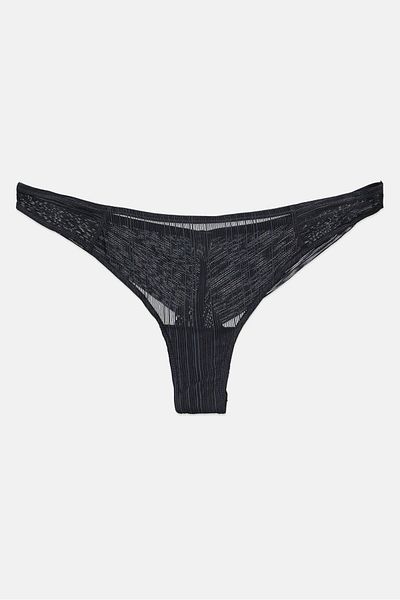 Etam Women Textured Tanga Panty, Dark Grey