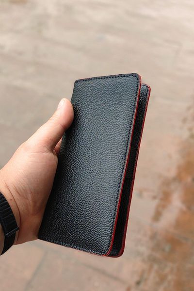 VANİLLA COLLECTİON Unisex Δερμάτινο Portfolio Μακρύ πορτοφόλι με θήκη τηλεφώνου και θήκη για κάρτες μαύρο κόκκινο