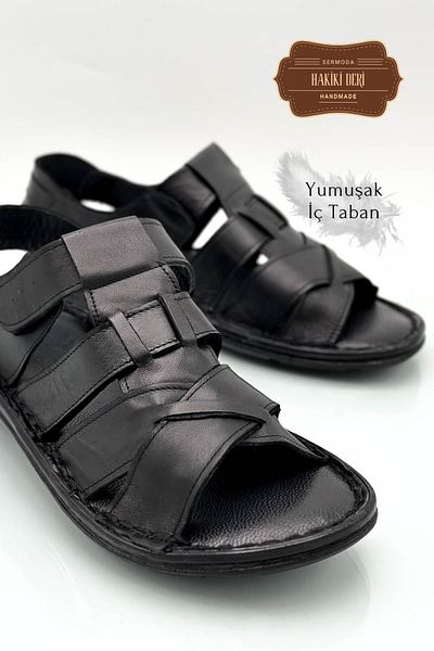 Moda Anna Ανδρικά Σανδάλια - Γνήσιο δέρμα, Velcro, Μαύρος Σταυρός