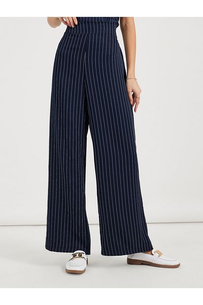 Styli Striped Wide Leg High Rise Pants
