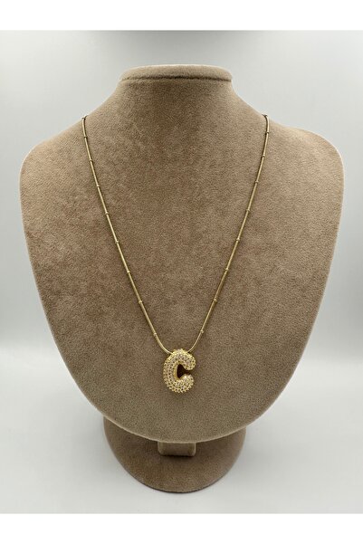 simplicist Taşlı Balon Harf Çelik Kolye C Harfi 45-5 Cm