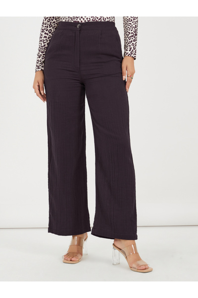 Styli High Rise Wide Leg Textured Trousers