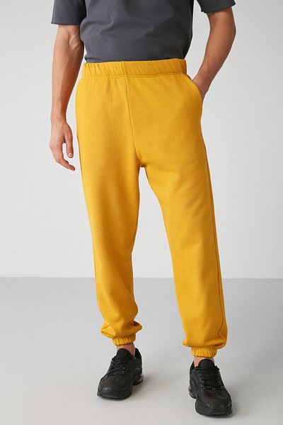 GRIMELANGE Pantaloni de trening pentru bărbați, cu talie regulată, din țesătură moale, galben șofran, cu talie elastică