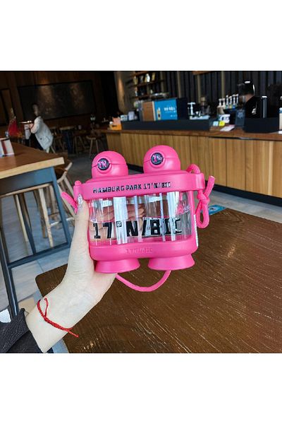 TAHA İTHALAT Fenomen Double Lid Binocular Model Water Bottle Children's Water Bottle 850 ml