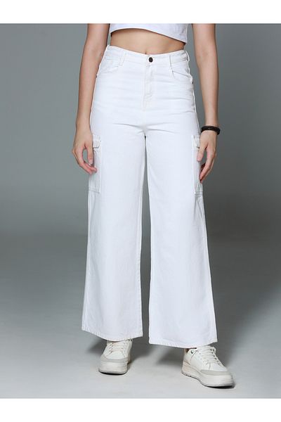 High Star By Styli High Rise Wide Leg Cargo Style Cotton Jeans