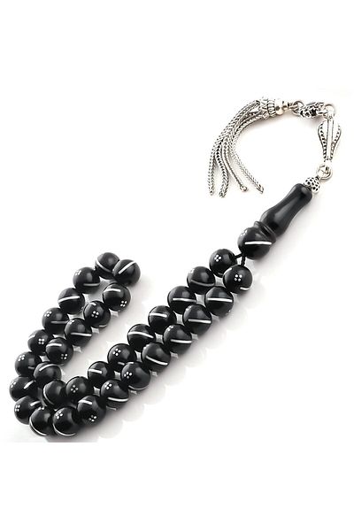 TESBİHCİBABA Georgia Oltu Stone - Circle Embroidered Rosary