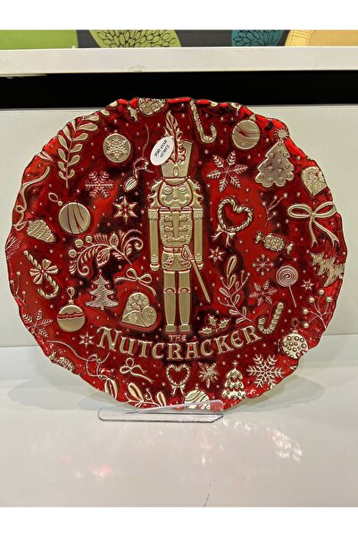 DoubleYY Yılbaşı Noel Gümüş Kaplama 32cm Dekoratif Cam Servis Sunum Tabağı Kı...