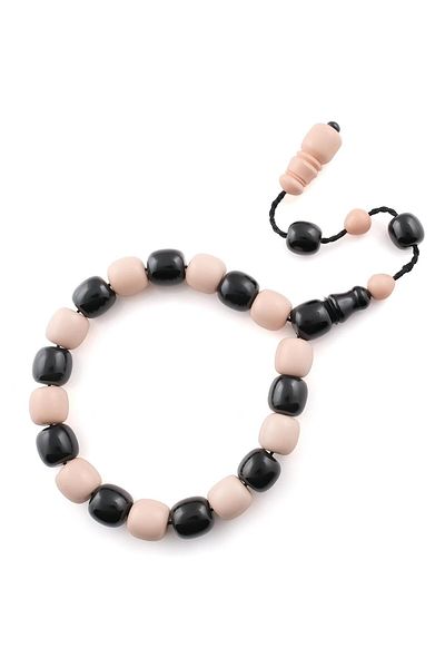 TESBİHCİBABA Black and White Capsule Cut Mascot Length Squeeze Amber Rosary