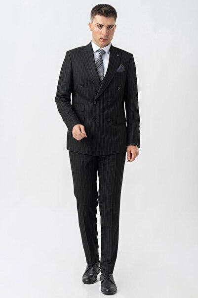 White Stone Boudry T2401 Regular Fit Likralı Kruvaze Takım Elbise Desenli