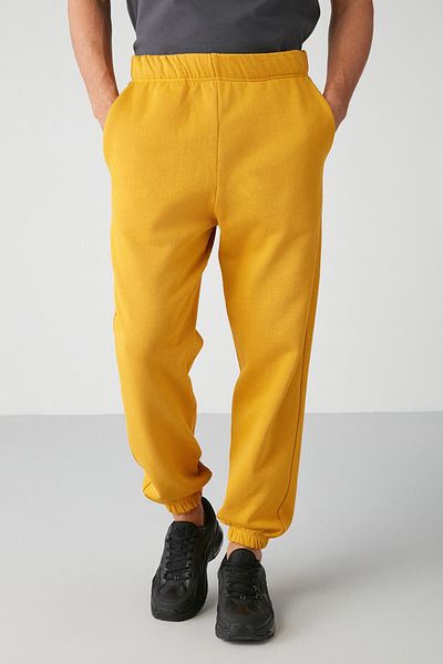 GRIMELANGE Pantaloni de trening pentru bărbați, cu talie regulată, din țesătură moale, galben șofran, cu talie elastică