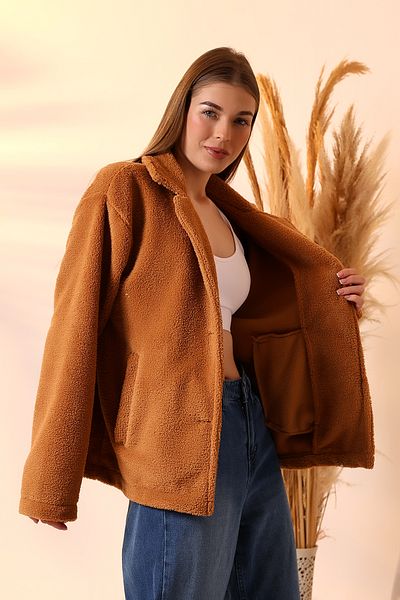 DİVİSTA Women's Brown Buttoned Plush Coat