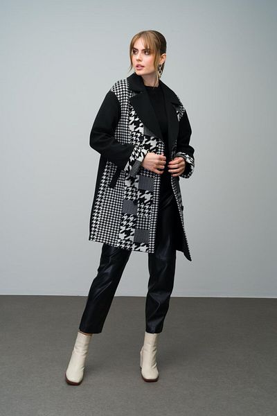 Olcay Palton negru supradimensionat - cu model picior de gală, dublu piept 3005