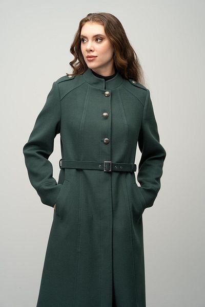Olcay Palton A-Line - Guler înalt, Detaliu epoleți, VERDE 3048