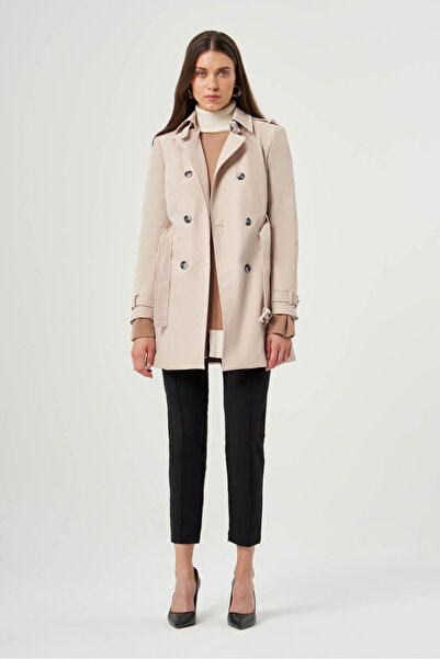 Mizalle Klasik Kısa Bej Trençkot