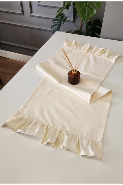 ALTINPAMUK Venus Linen Vintage Runner - 2 βολάν, κρεμ χρώμα, 40x110 κάλυμμα