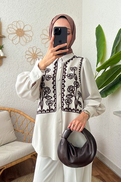 Salih Çelebi Stone Color Punto Embroidered Tunic 2191