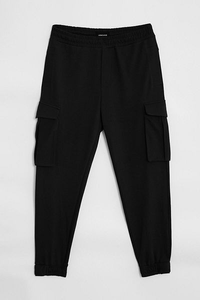 GRIMELANGE Leroy Herren-Hose aus dickem, strukturiertem Stoff, Klettverschluss, 6 Taschen, weit geschnittene schwarze Hose mit elastischem Bund