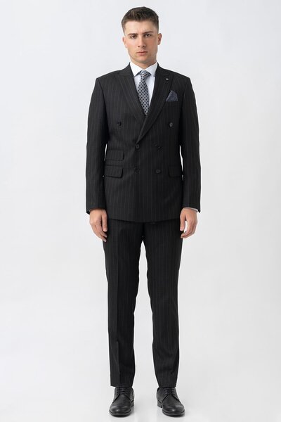 White Stone Boudry T2401 Regular Fit Likralı Kruvaze Takım Elbise Desenli