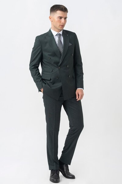 White Stone Buchs T2405 Regular Fit Likralı Kruvaze Takım Elbise Desenli