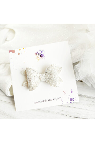 Sahici Anne Ekru Glittery Fiyonk Saçsız Bebek Tokası, 6cm