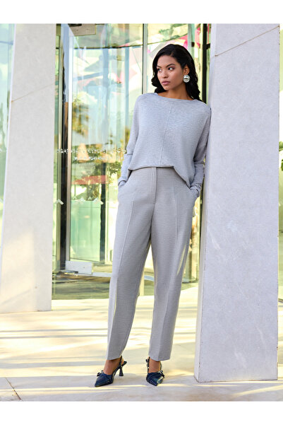 Guzella Modern Fit Comfortable High Waist Gray Trousers