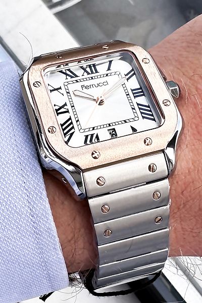 Ferrucci Men's Wristwatch 3 Atm Waterproof Silver Color Steel Cord + Bracelet FRE2045C3