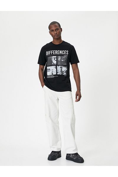 Koton Crew Neck Slogan Printed Cotton T-Shirt