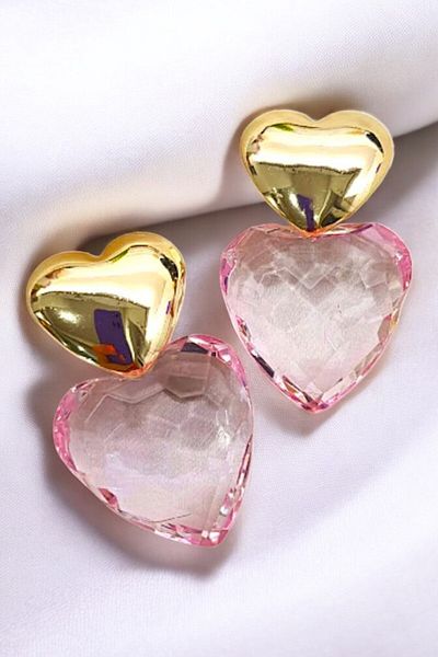 PETEK AKSESUAR Transparent Pink Heart Earrings