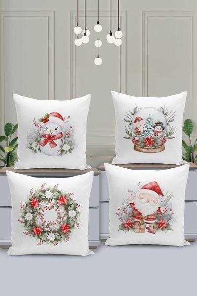 Filamente New Year Christmas Pattern - 4-Piece Throw Pillow Cover Set, Double Sided Digital Printed