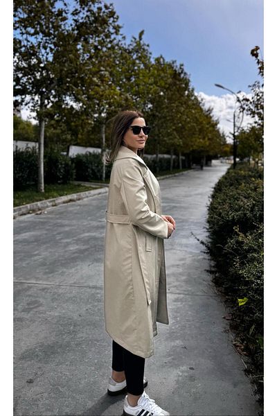 Daves Woman's belted leather trench-coat in beige