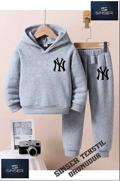 SİNSER TEKS Girls/Boys Hoodie Kids "Ny" Printed Tracksuit Set