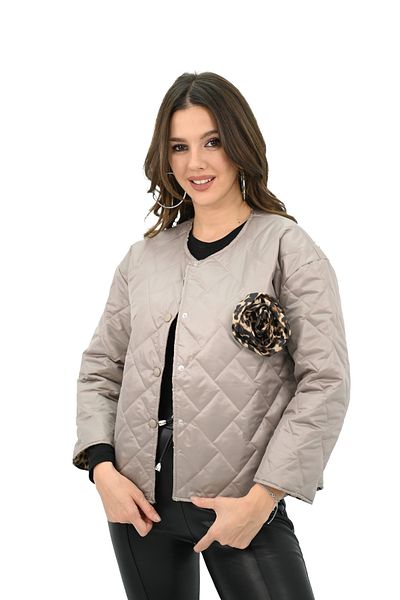 Koza Butik Дамско ватирано яке с леопардов модел с детайлна брошка 2502-25