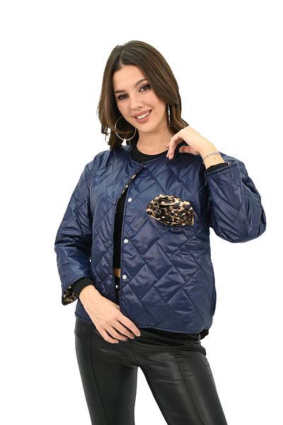 Koza Butik Jachetă matlasată cu broșă cu model leopard pentru femei 2502-25