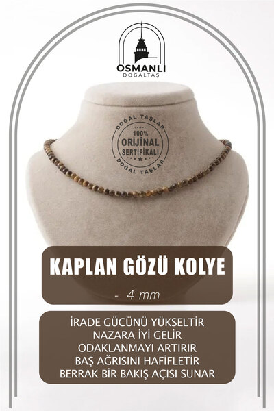 OSMANLI DOĞAL TAŞ Kaplan Gözü 4mm Doğal Taş Dizi Kolye