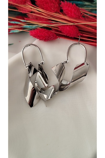 İPAR AKSESUAR Metal Silver Earring with Wind Rose