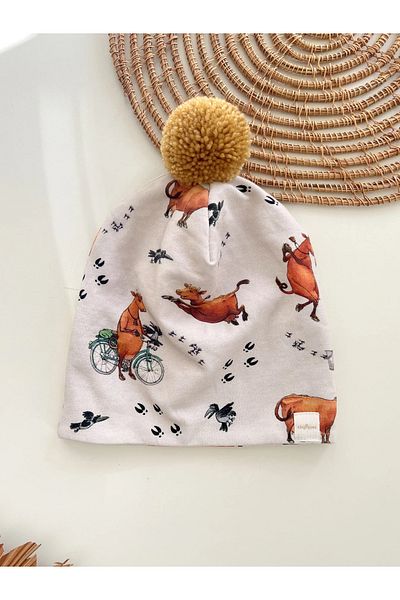 chipiques Cow Patterned Thick Combed Cotton Kids Beanie